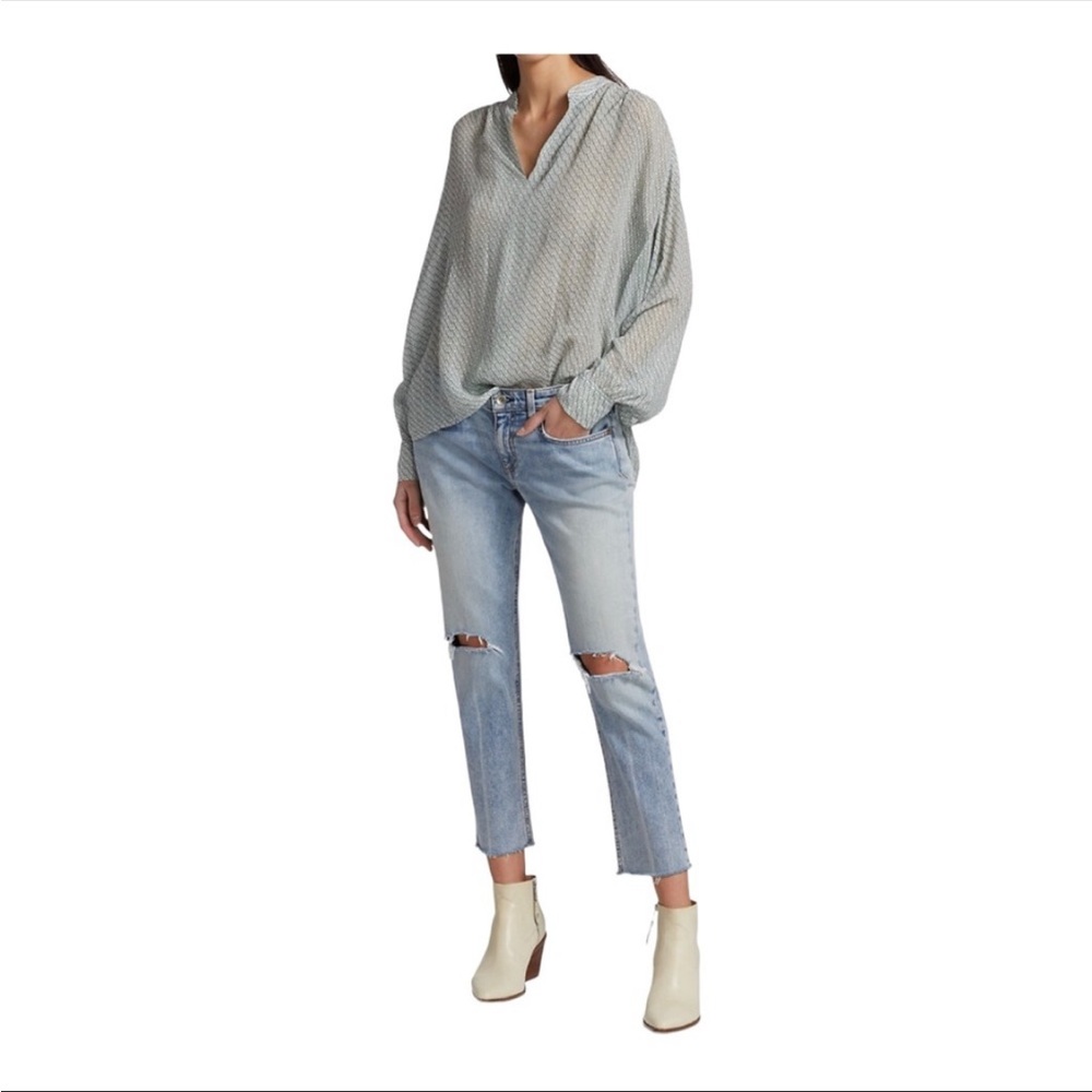 NWT RAG & BONE Carly Viscose Blouse Orig $350 Green Multi Geometric Med B811